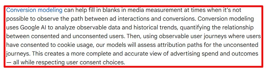 Google Ads Help Conversion modeling section