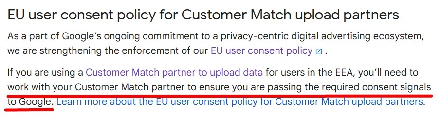 Google Ads Help: Customer Match section