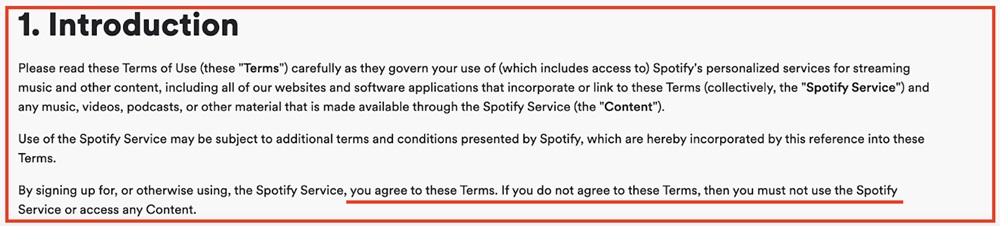 Spotify Terms Introduction clause